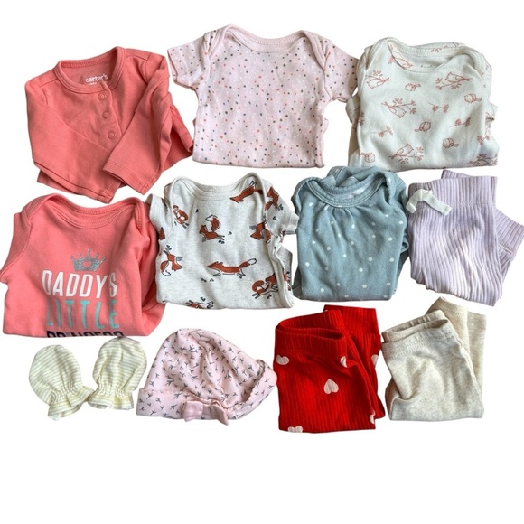 Newborn Baby Girl Bundle 11PC Set Lot Pants Onesies Short along Sleeve - Picture 1 of 3